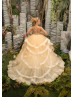 Beaded Champagne Tulle Ruffle Floor Length Flower Girl Dress